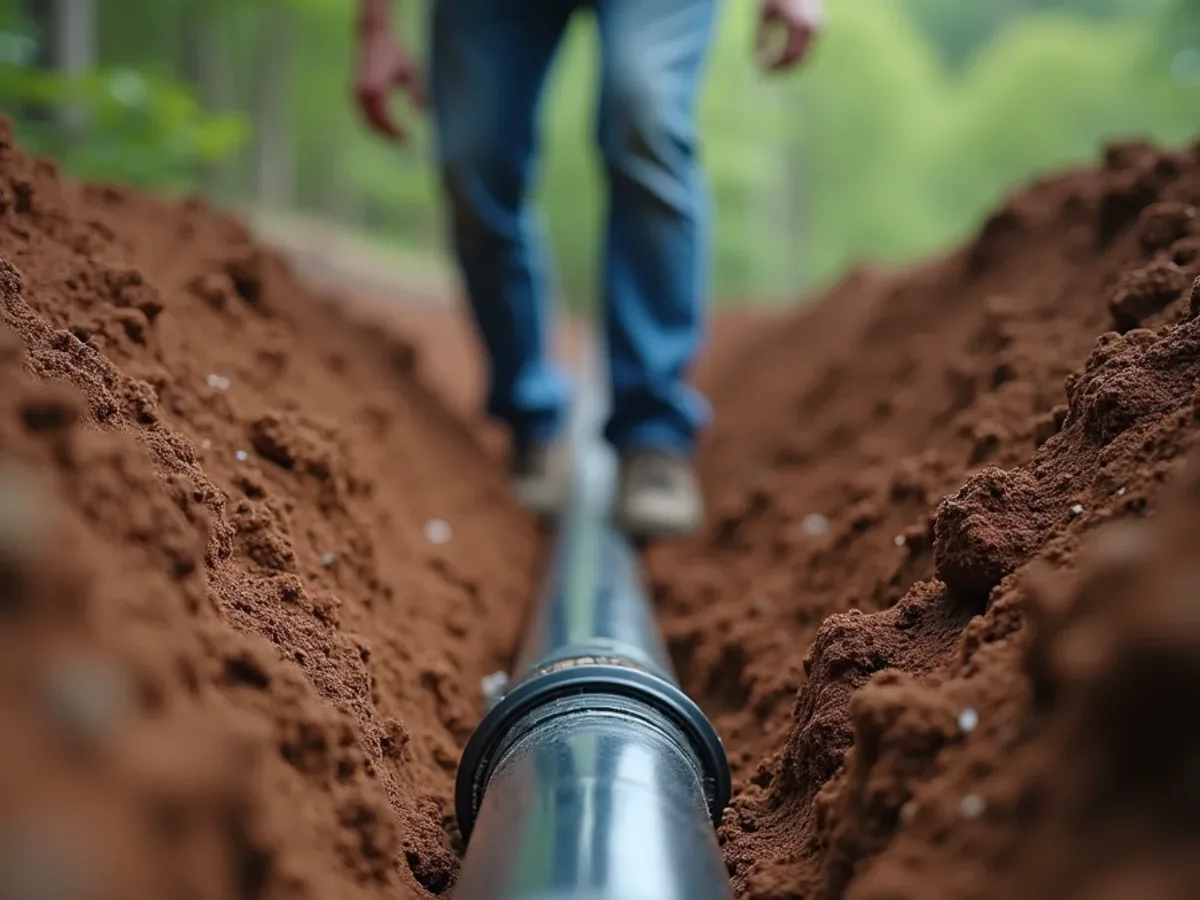 Excavator building a replacement septic drain field on a rural property in Hamilton County, Tennessee